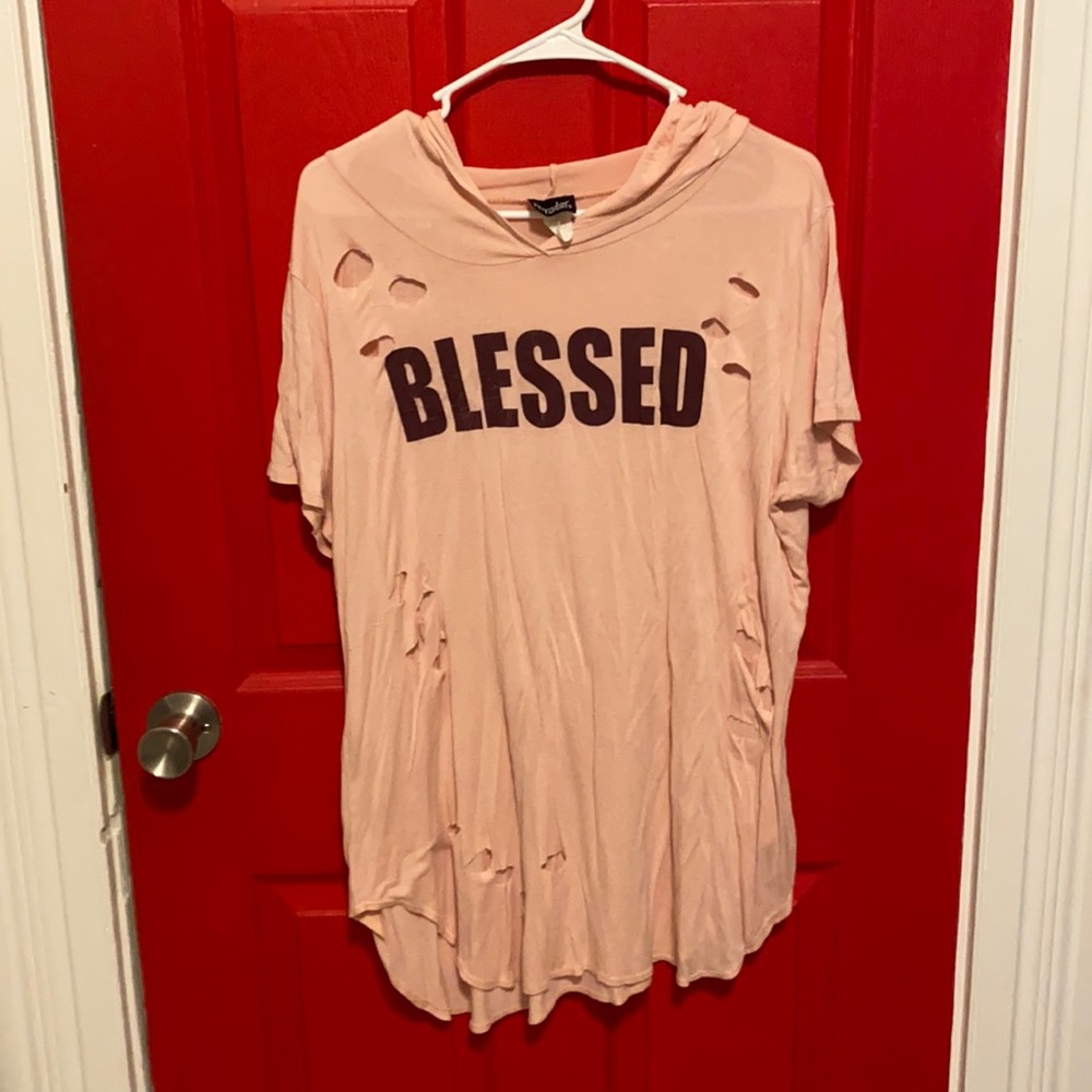 Women’s pink blessed distressed shirt